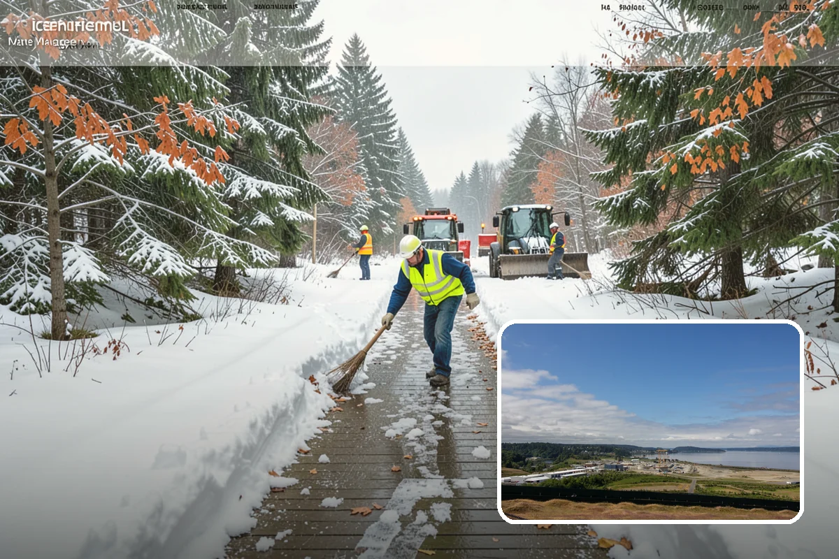 Business Park Sidewalk Clearing in University Place, Pierce County, WA - Inter-building campus walks cleared as a single network