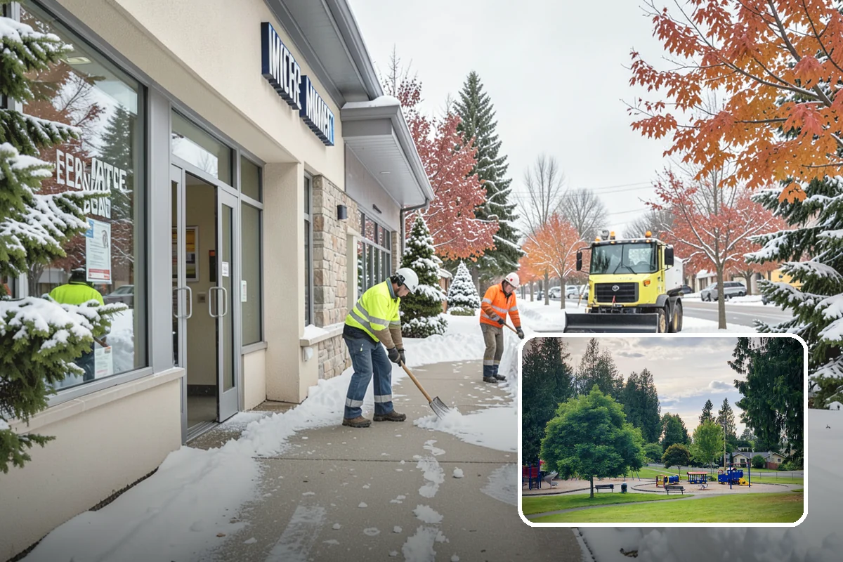 Business Park Snow Plowing in Bonney Lake, Pierce County, WA - Internal roads and every tenant lot cleared before the workday
