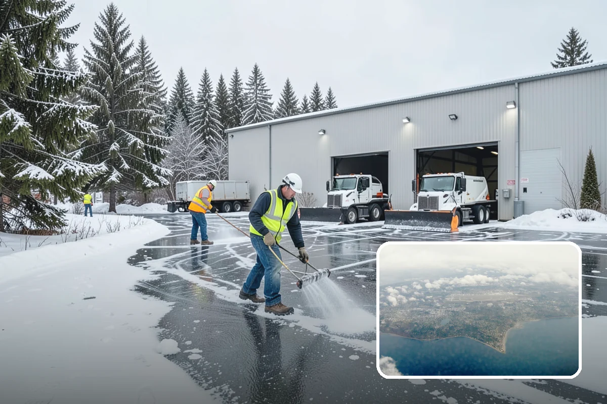 Business Park Snow Plowing in Burien, King County, WA - Internal roads and every tenant lot cleared before the workday