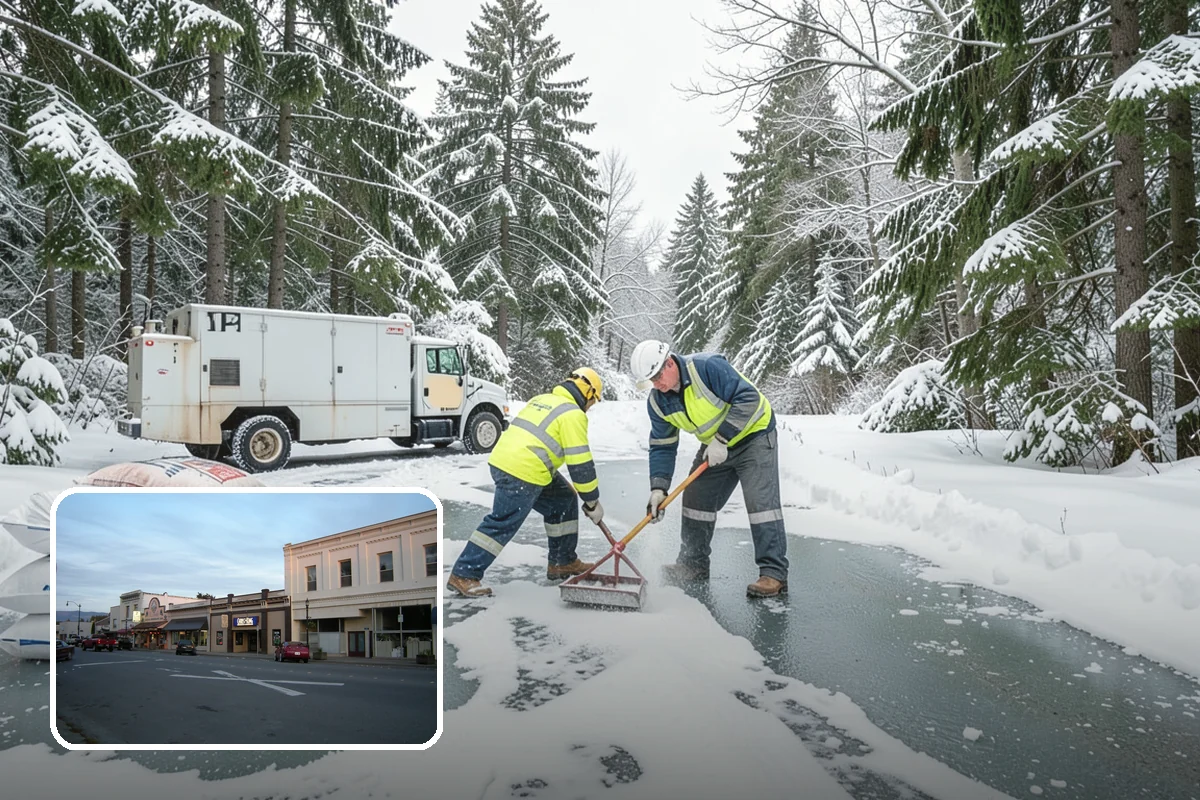 Business Park Snow Plowing in Burlington, Skagit County, WA - Internal roads and every tenant lot cleared before the workday