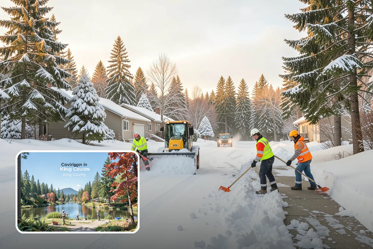 Business Park Snow Plowing in Covington, King County, WA - Internal roads and every tenant lot cleared before the workday