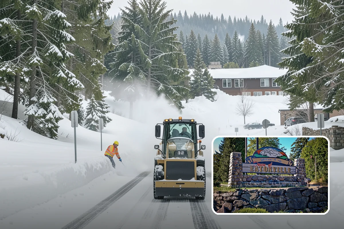 Business Park Snow Plowing in Eatonville, Pierce County, WA - Internal roads and every tenant lot cleared before the workday