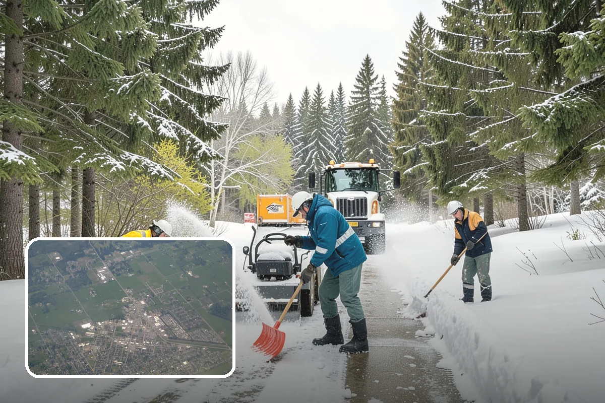 Business Park Snow Plowing in Enumclaw, King County, WA - Internal roads and every tenant lot cleared before the workday