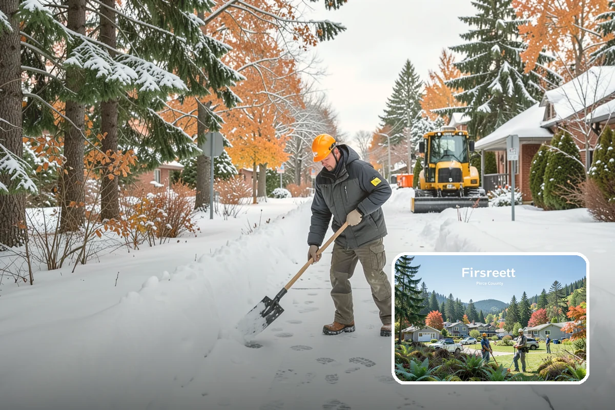 Business Park Snow Plowing in Fircrest, Pierce County, WA - Internal roads and every tenant lot cleared before the workday