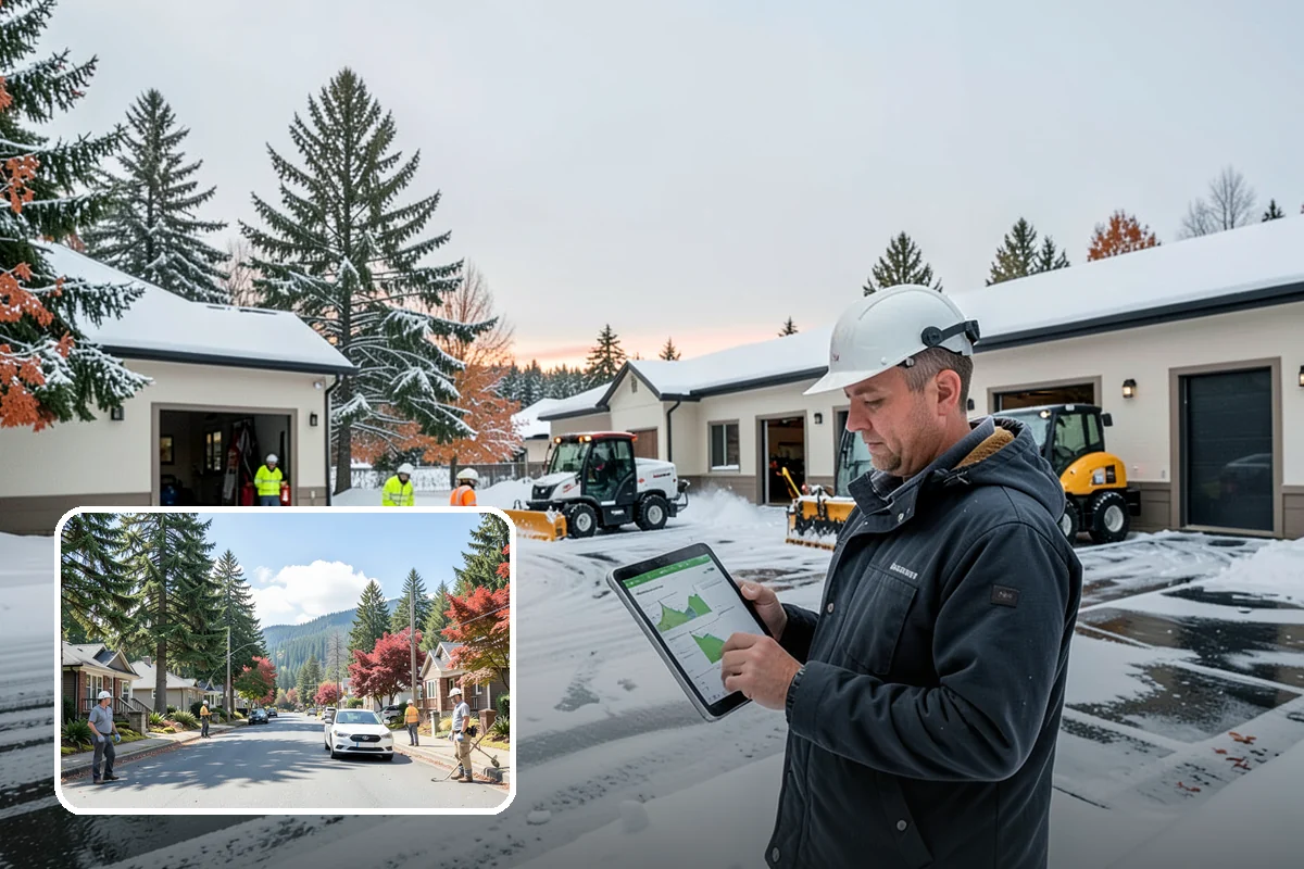 Business Park Snow Plowing in Hunts Point, King County, WA - Internal roads and every tenant lot cleared before the workday