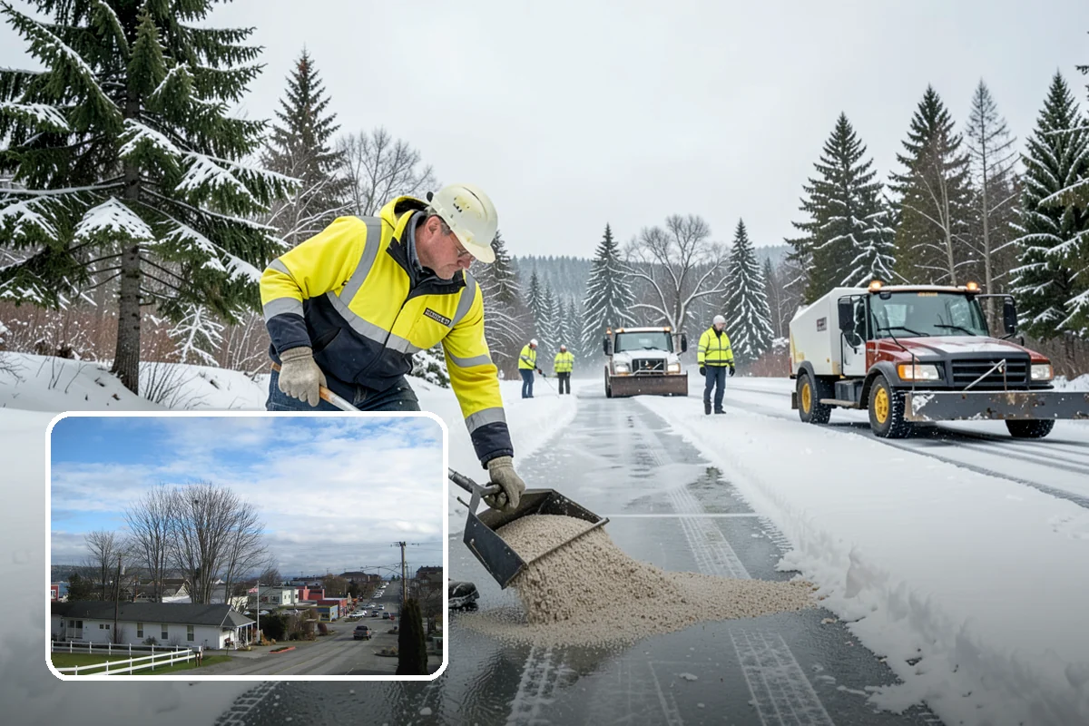 Business Park Snow Plowing in Langley, Island County, WA - Internal roads and every tenant lot cleared before the workday