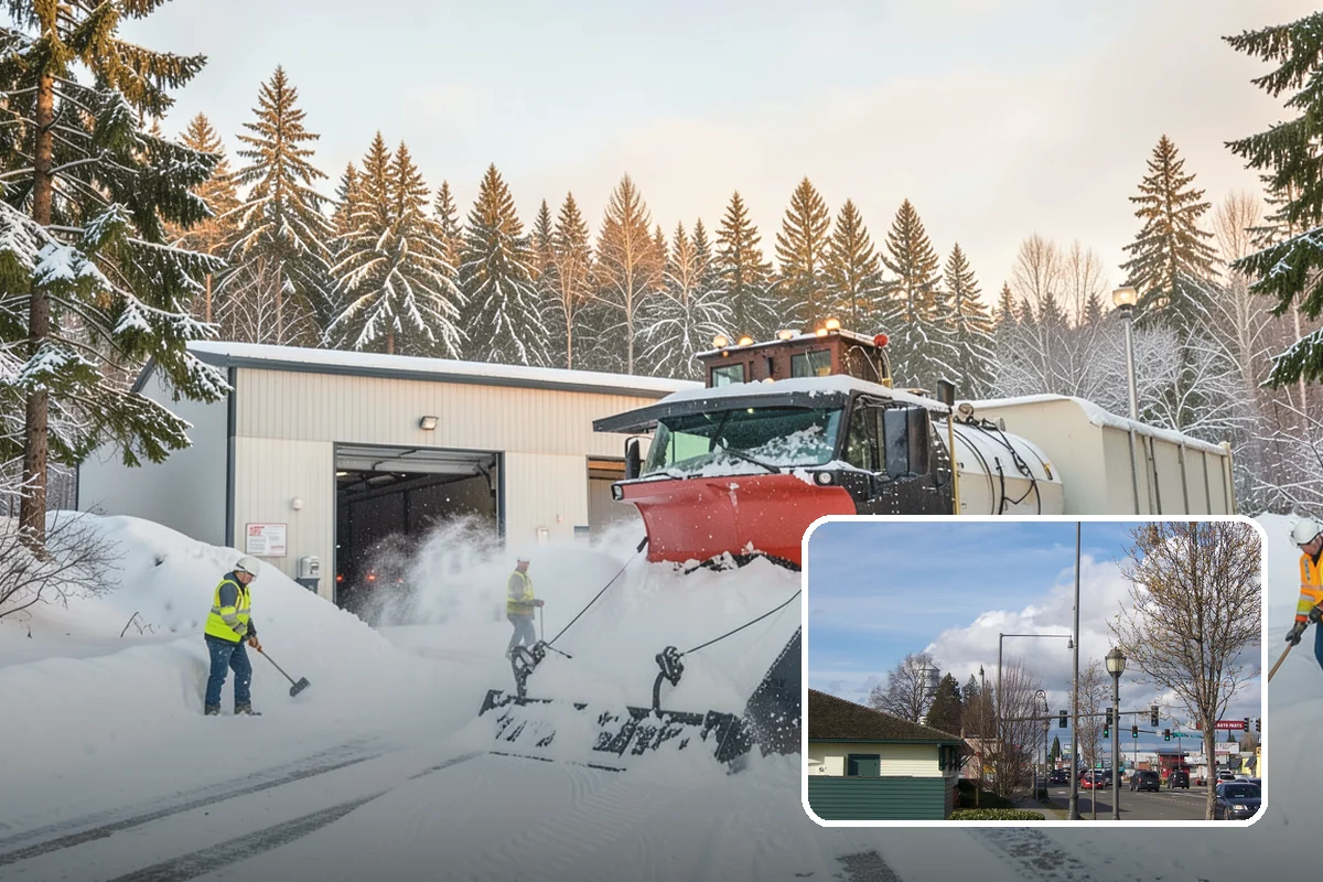 Business Park Snow Plowing in Marysville, Snohomish County, WA - Internal roads and every tenant lot cleared before the workday