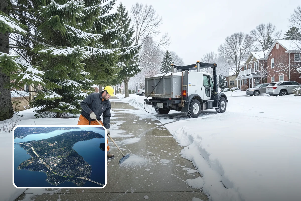 Business Park Snow Plowing in Mercer Island, King County, WA - Internal roads and every tenant lot cleared before the workday