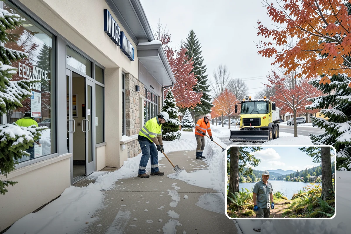 Business Park Snow Plowing in Milton, King County, WA - Internal roads and every tenant lot cleared before the workday