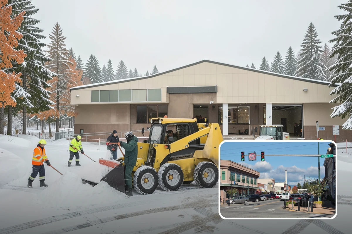 Business Park Snow Plowing in Monroe, Snohomish County, WA - Internal roads and every tenant lot cleared before the workday