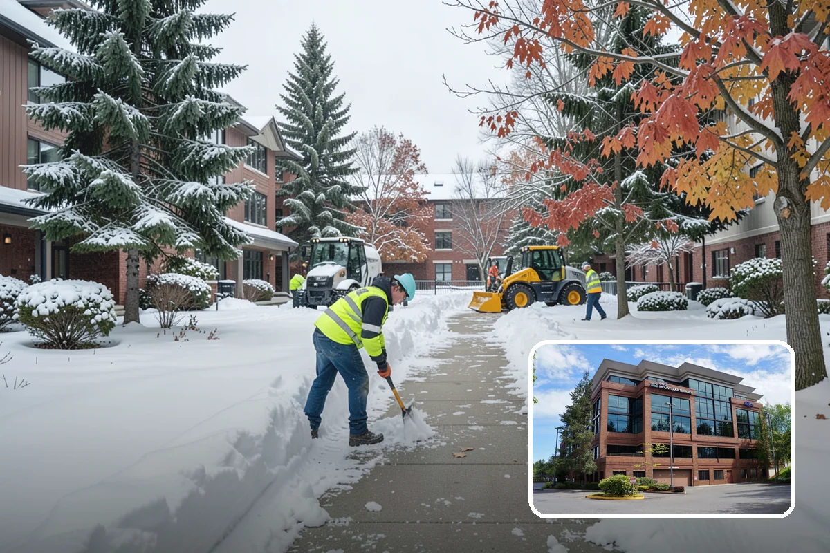 Business Park Snow Plowing in Mountlake Terrace, Snohomish County, WA - Internal roads and every tenant lot cleared before the workday