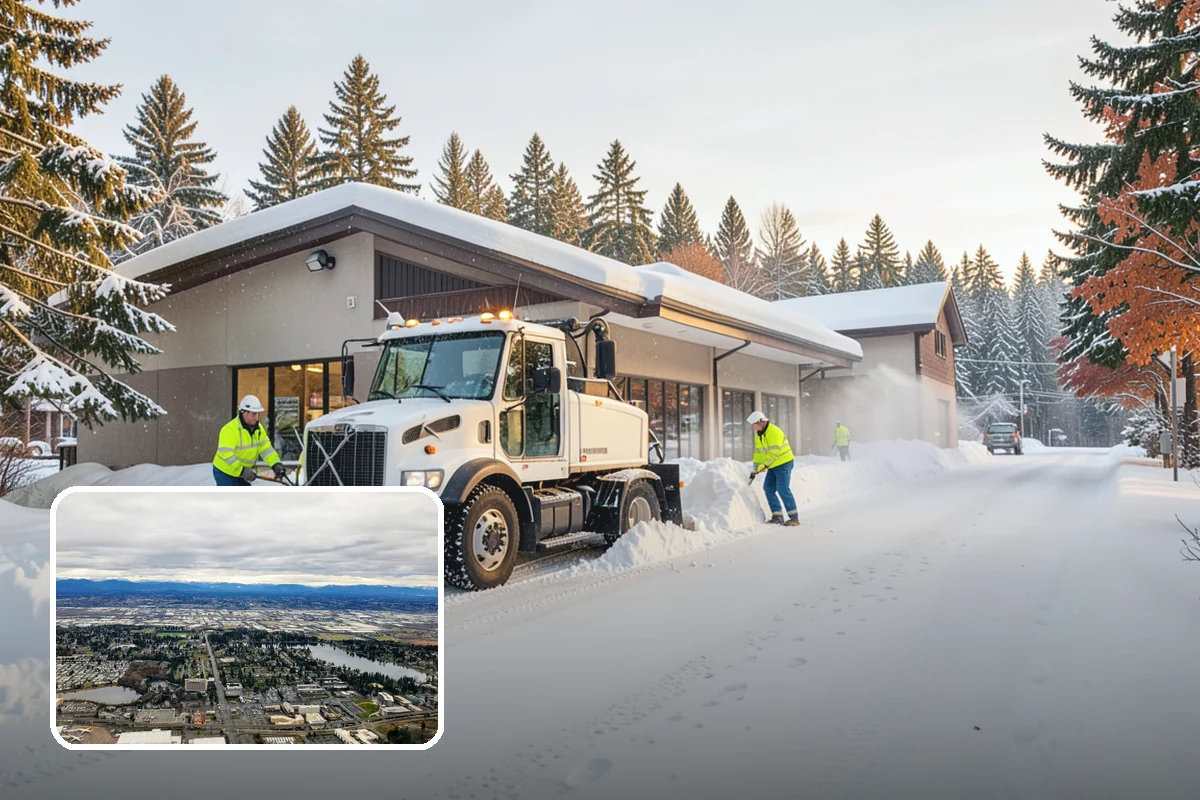 Business Park Snow Plowing in SeaTac, King County, WA - Internal roads and every tenant lot cleared before the workday
