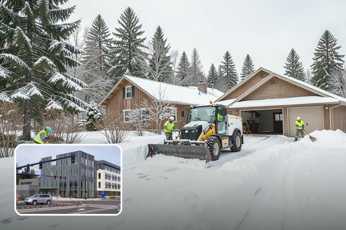 Business Park Snow Plowing in Shoreline, King County, WA - Internal roads and every tenant lot cleared before the workday