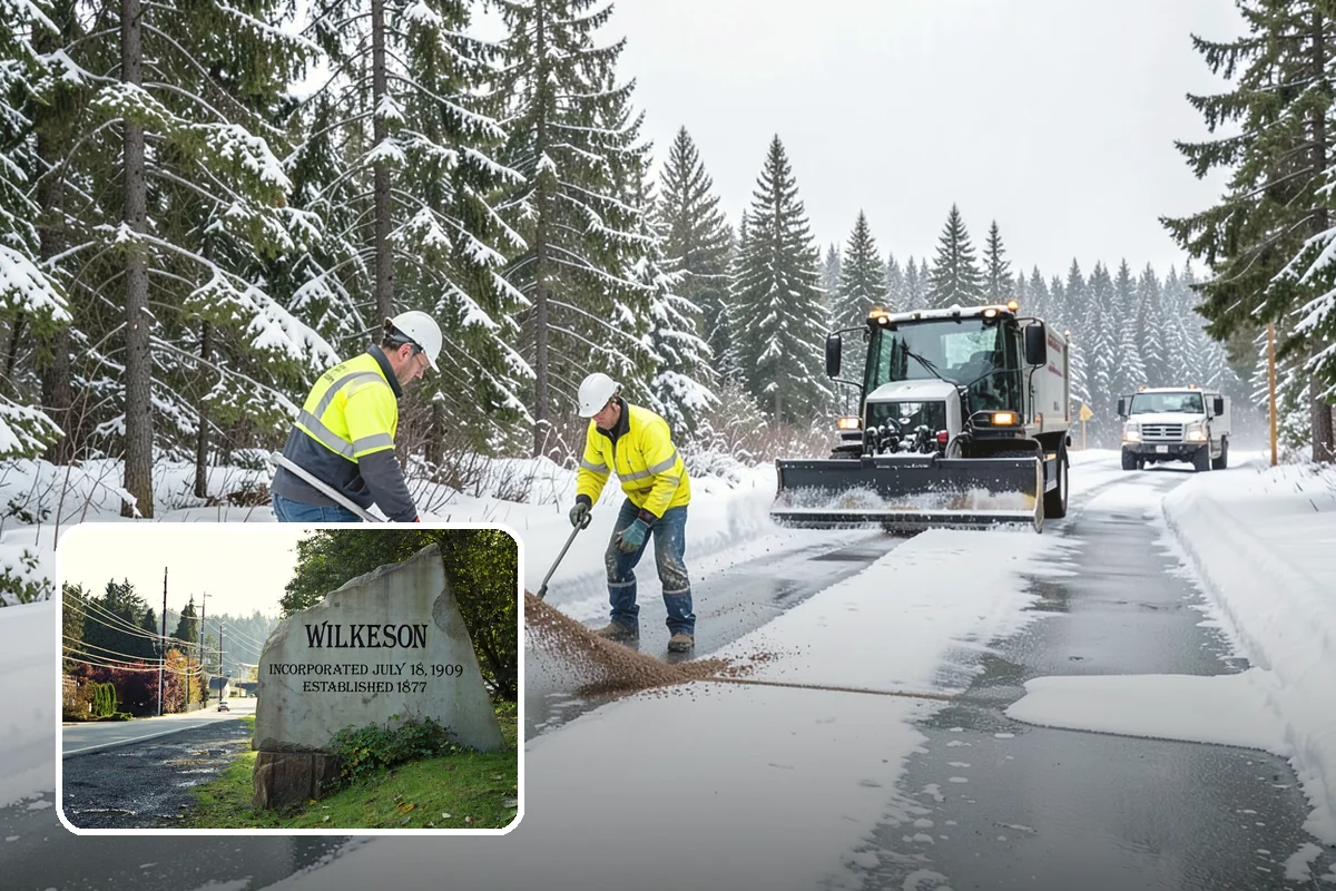 Business Park Snow Plowing in Wilkeson, Pierce County, WA - Internal roads and every tenant lot cleared before the workday