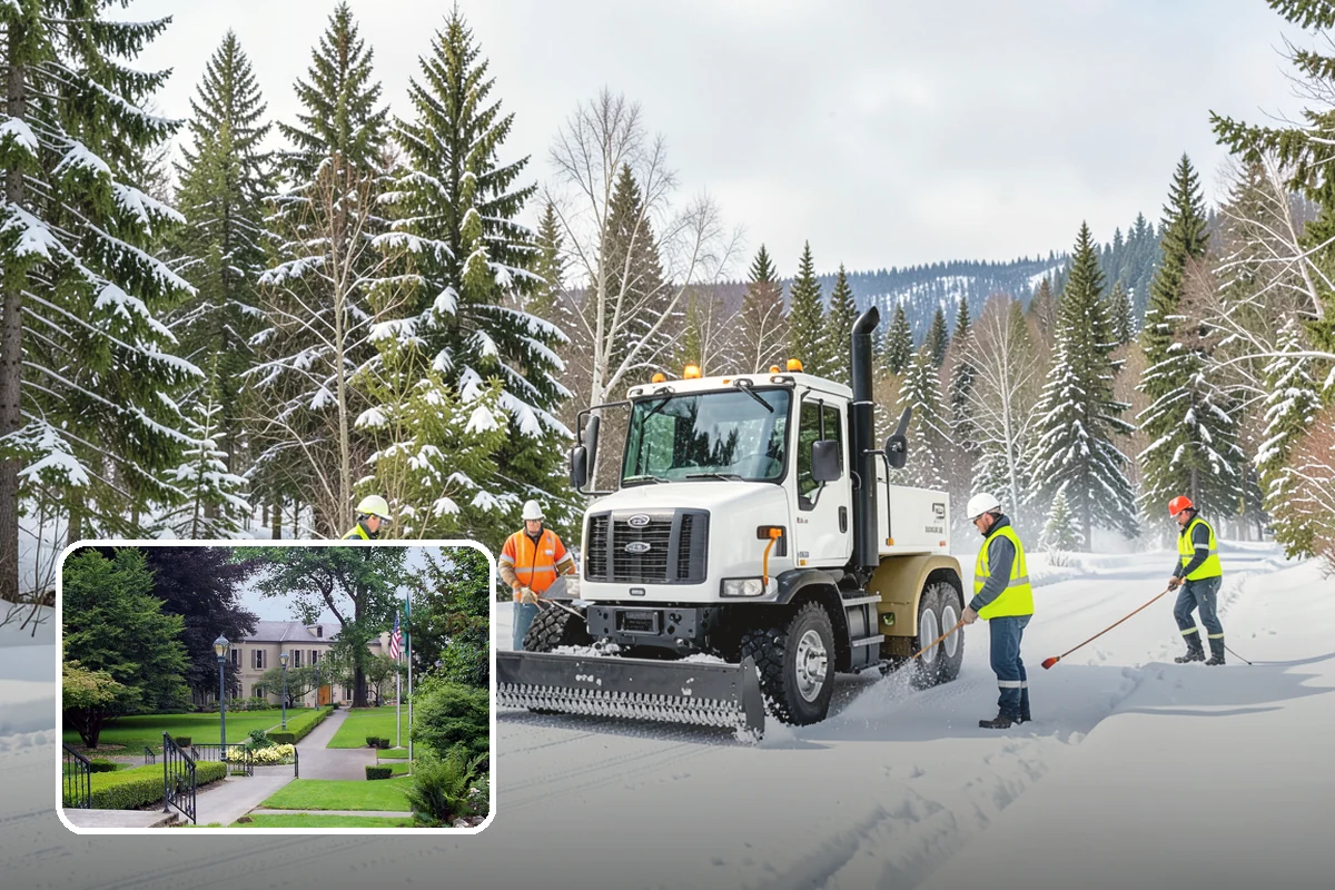 Business Park Snow Plowing in Woodinville, King County, WA - Internal roads and every tenant lot cleared before the workday