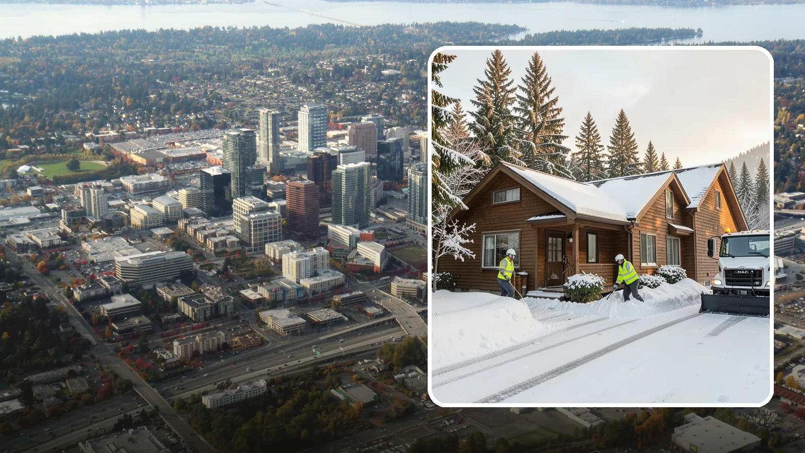 Cabin Snow Removal in Bellevue, King County, WA - We clear access and rooflines for cabins and getaway homes in the Cascade foothills and passes where real snow accumulates.