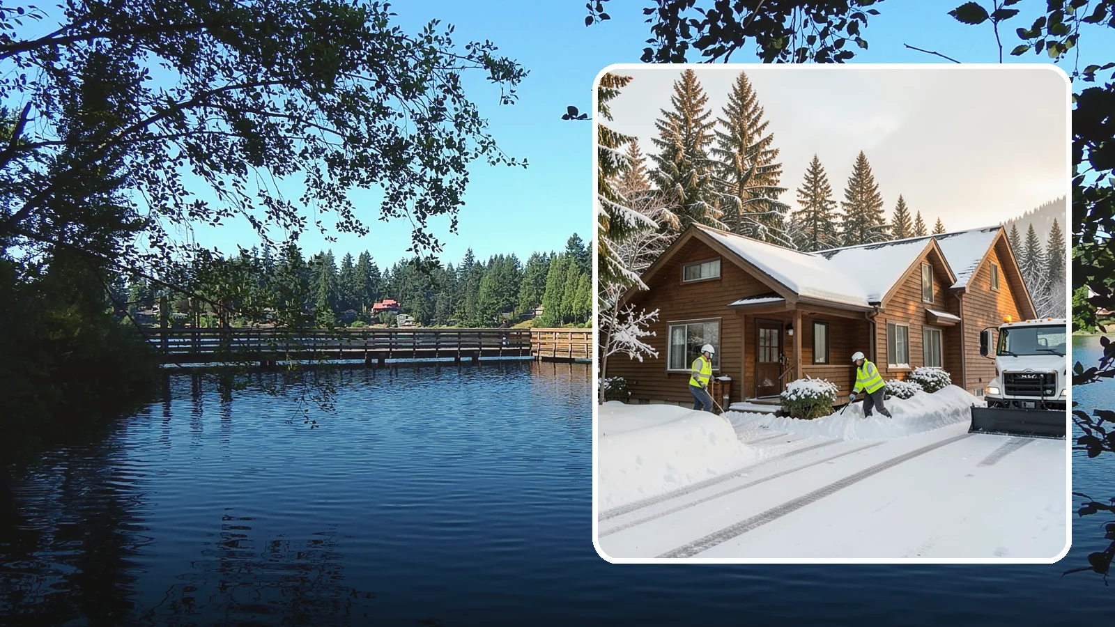 Cabin Snow Removal in Federal Way, King County, WA - We clear access and rooflines for cabins and getaway homes in the Cascade foothills and passes where real snow accumulates.
