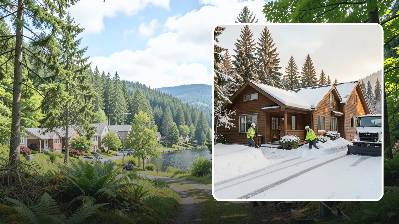 Cabin Snow Removal in Lake Forest Park, King County, WA - We clear access and rooflines for cabins and getaway homes in the Cascade foothills and passes where real snow accumulates.
