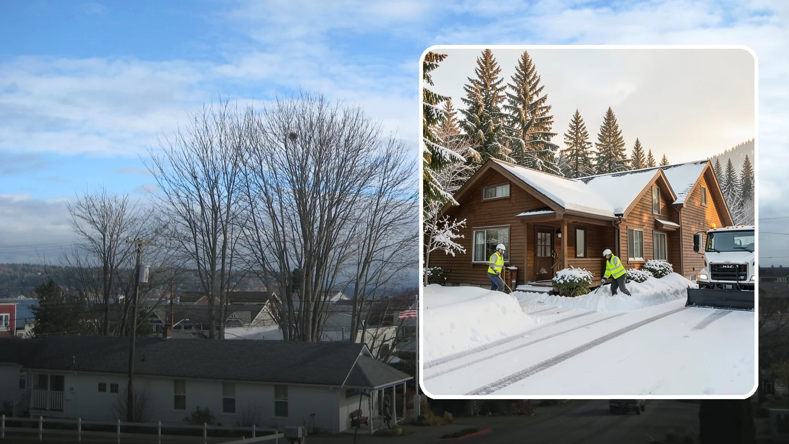 Cabin Snow Removal in Langley, Island County, WA - We clear access and rooflines for cabins and getaway homes in the Cascade foothills and passes where real snow accumulates.