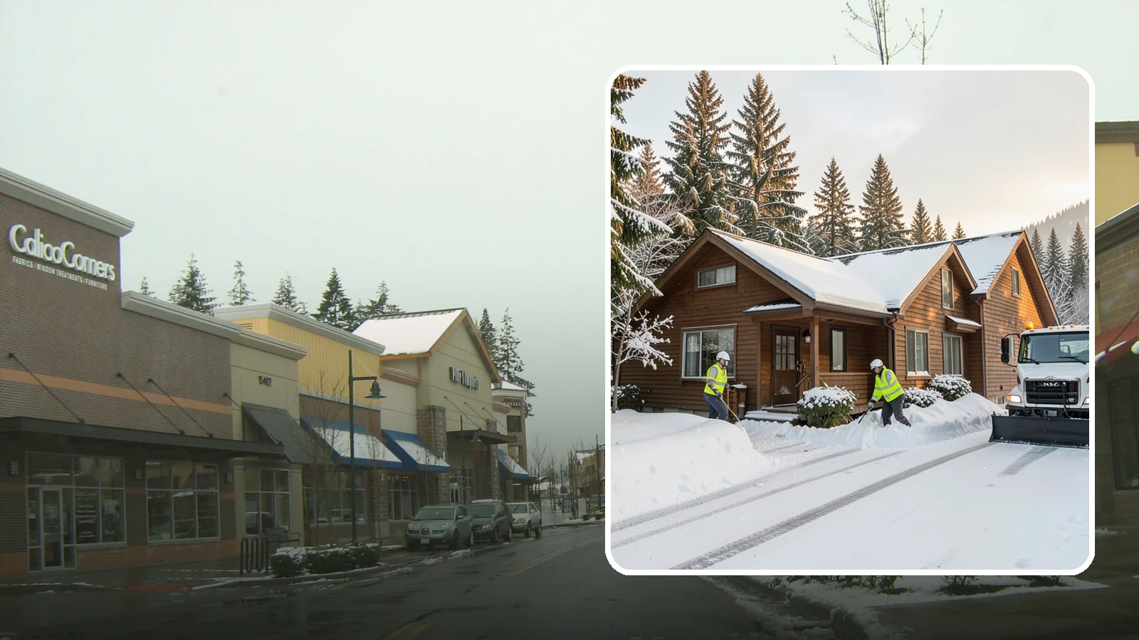 Cabin Snow Removal in Mill Creek, Snohomish County, WA - We clear access and rooflines for cabins and getaway homes in the Cascade foothills and passes where real snow accumulates.