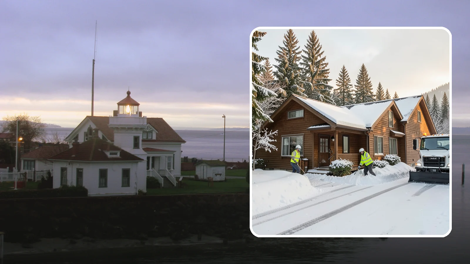 Cabin Snow Removal in Mukilteo, Snohomish County, WA - We clear access and rooflines for cabins and getaway homes in the Cascade foothills and passes where real snow accumulates.