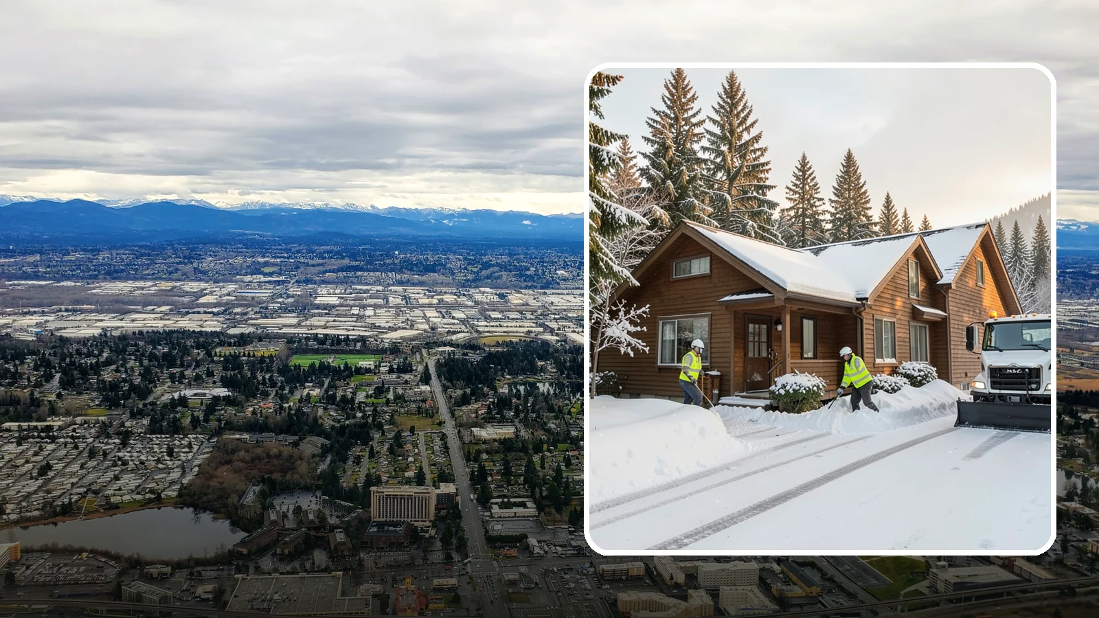 Cabin Snow Removal in SeaTac, King County, WA - We clear access and rooflines for cabins and getaway homes in the Cascade foothills and passes where real snow accumulates.