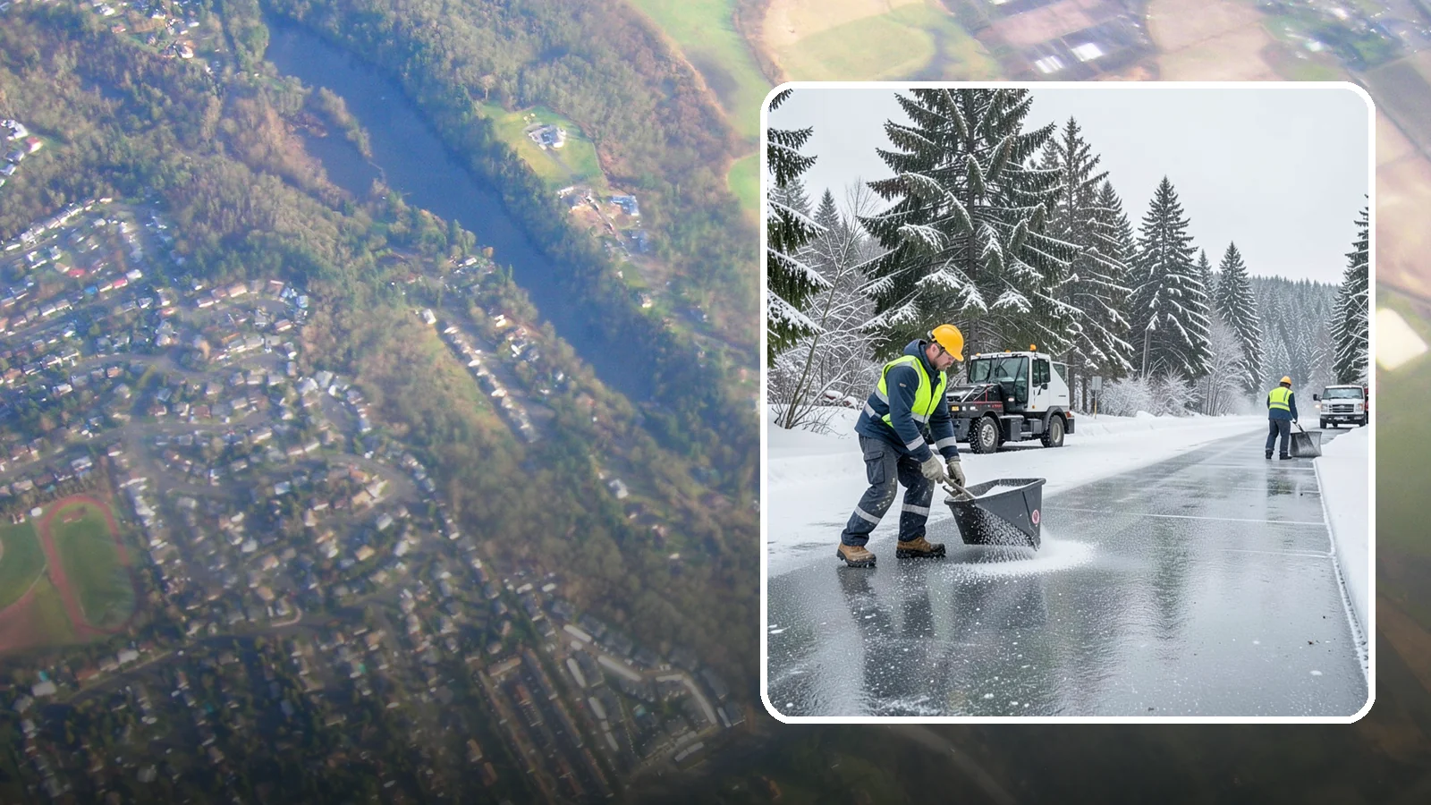 Calcium Chloride Spreading in Algona, King County, WA - Calcium chloride spreading tackles ice at the sub-freezing temperatures where ordinary rock salt stops working.