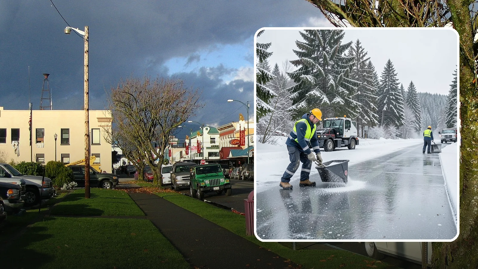 Calcium Chloride Spreading in Arlington, Snohomish County, WA - Calcium chloride spreading tackles ice at the sub-freezing temperatures where ordinary rock salt stops working.