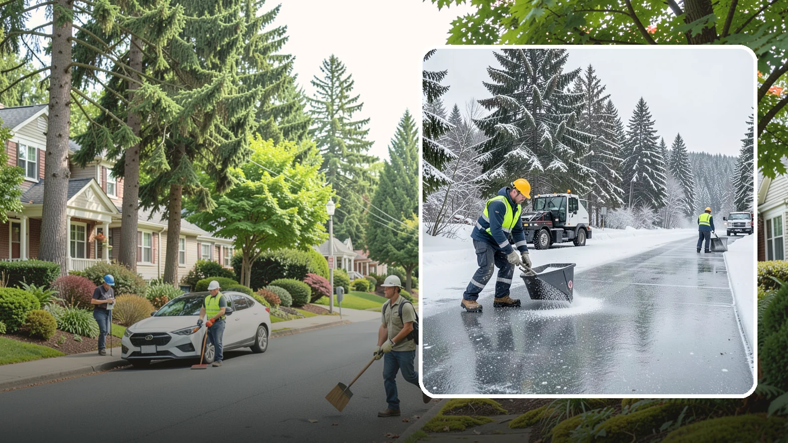 Calcium Chloride Spreading in Beaux Arts Village, King County, WA - Calcium chloride spreading tackles ice at the sub-freezing temperatures where ordinary rock salt stops working.
