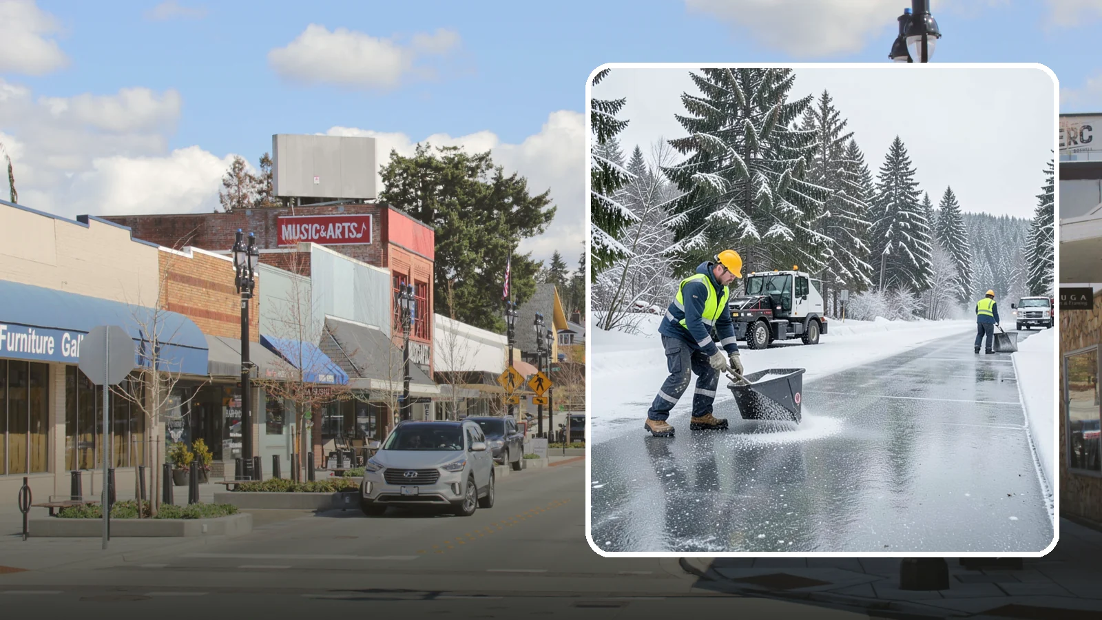 Calcium Chloride Spreading in Bothell, King County, WA - Calcium chloride spreading tackles ice at the sub-freezing temperatures where ordinary rock salt stops working.