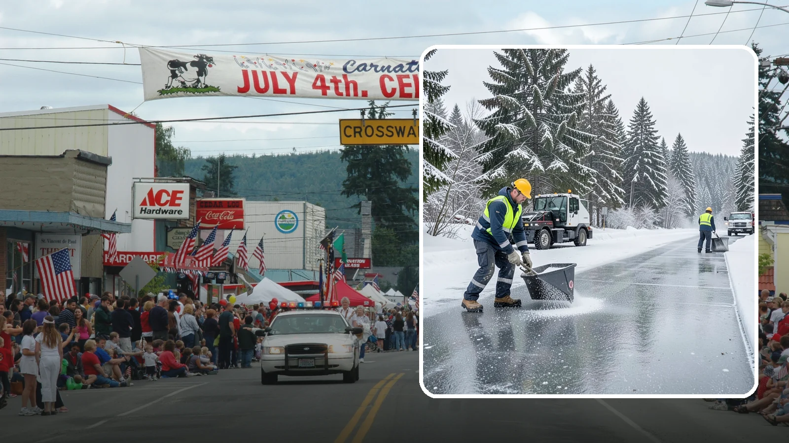 Calcium Chloride Spreading in Carnation, King County, WA - Calcium chloride spreading tackles ice at the sub-freezing temperatures where ordinary rock salt stops working.