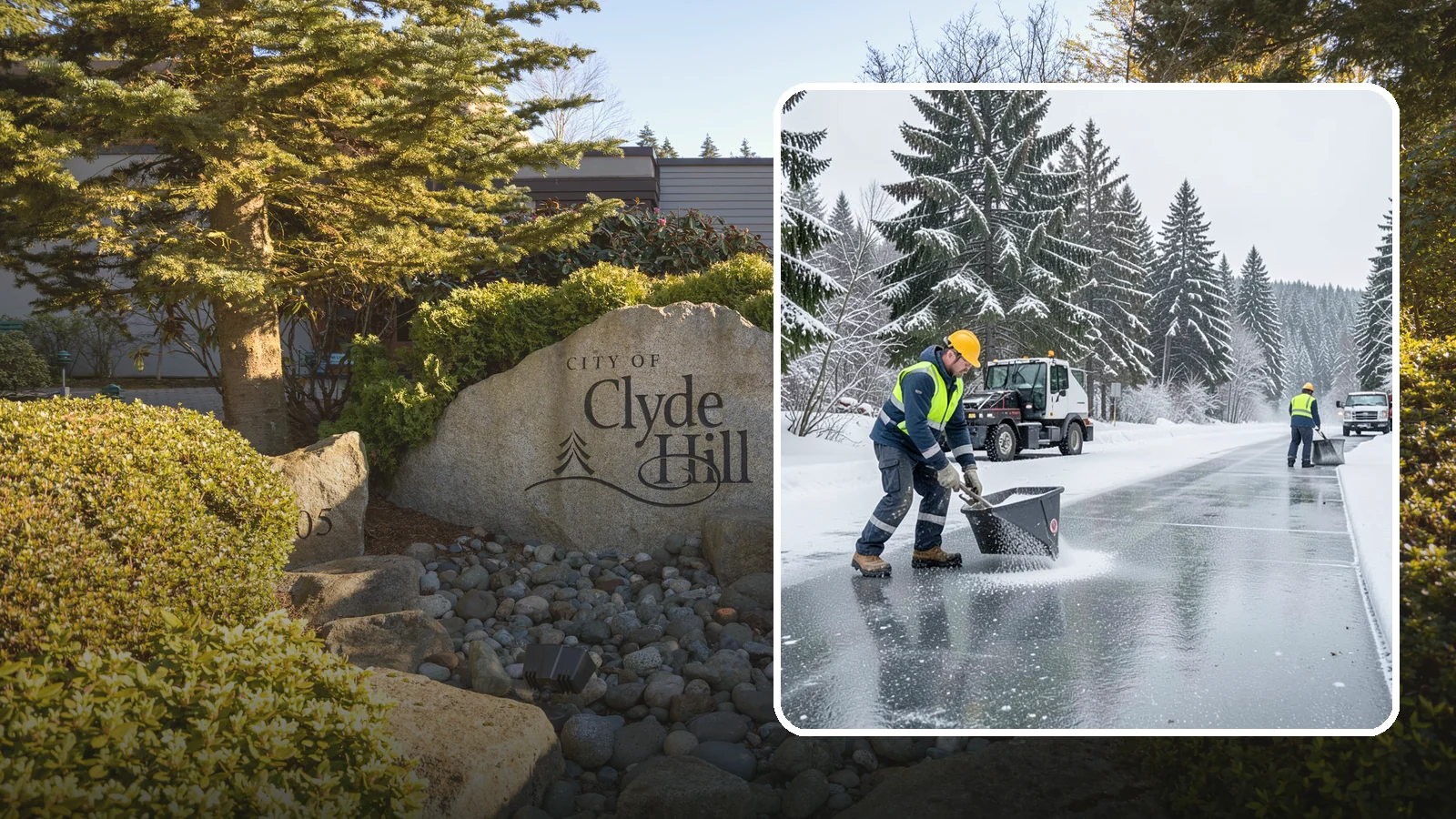 Calcium Chloride Spreading in Clyde Hill, King County, WA - Calcium chloride spreading tackles ice at the sub-freezing temperatures where ordinary rock salt stops working.