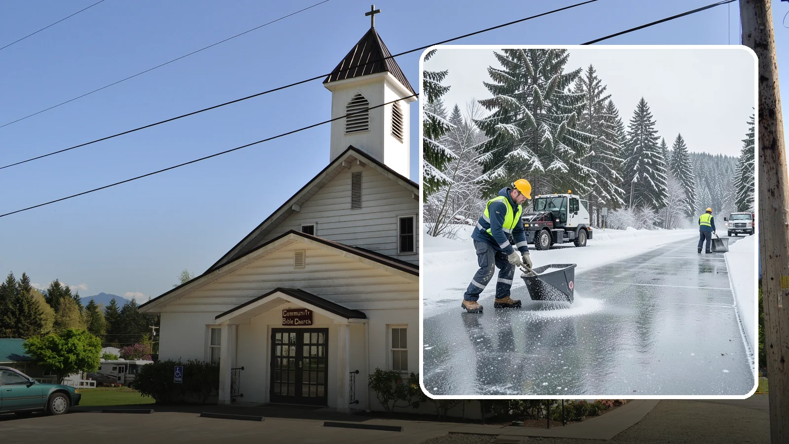 Calcium Chloride Spreading in Concrete, Skagit County, WA - Calcium chloride spreading tackles ice at the sub-freezing temperatures where ordinary rock salt stops working.