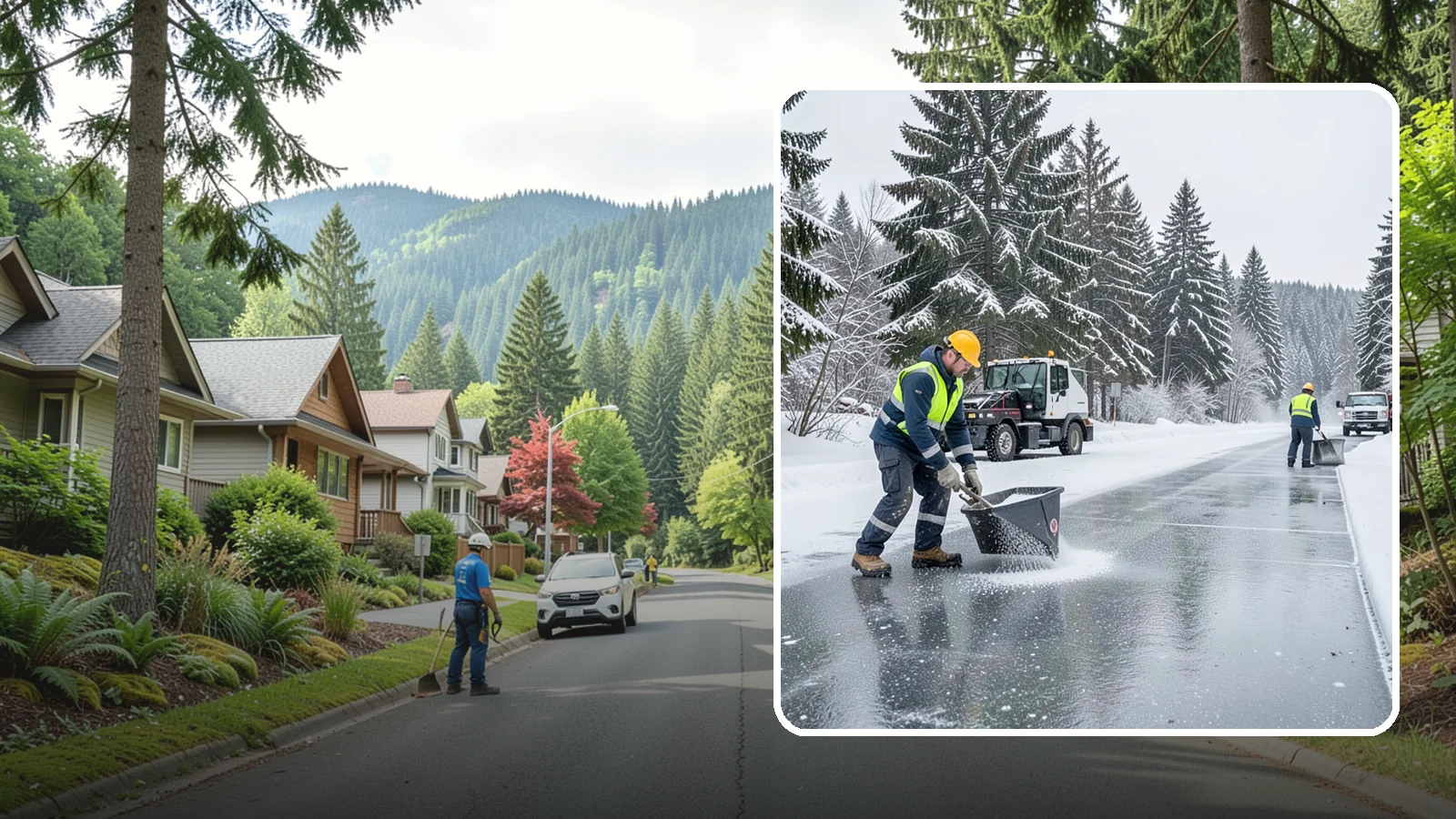 Calcium Chloride Spreading in Darrington, Snohomish County, WA - Calcium chloride spreading tackles ice at the sub-freezing temperatures where ordinary rock salt stops working.