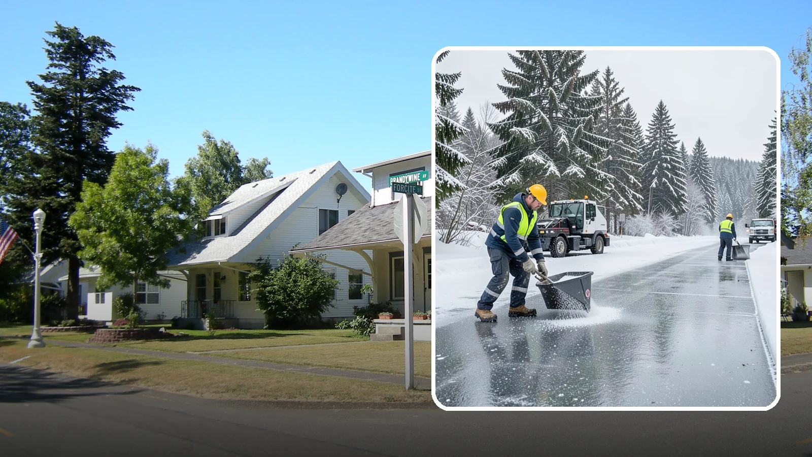 Calcium Chloride Spreading in DuPont, Pierce County, WA - Calcium chloride spreading tackles ice at the sub-freezing temperatures where ordinary rock salt stops working.
