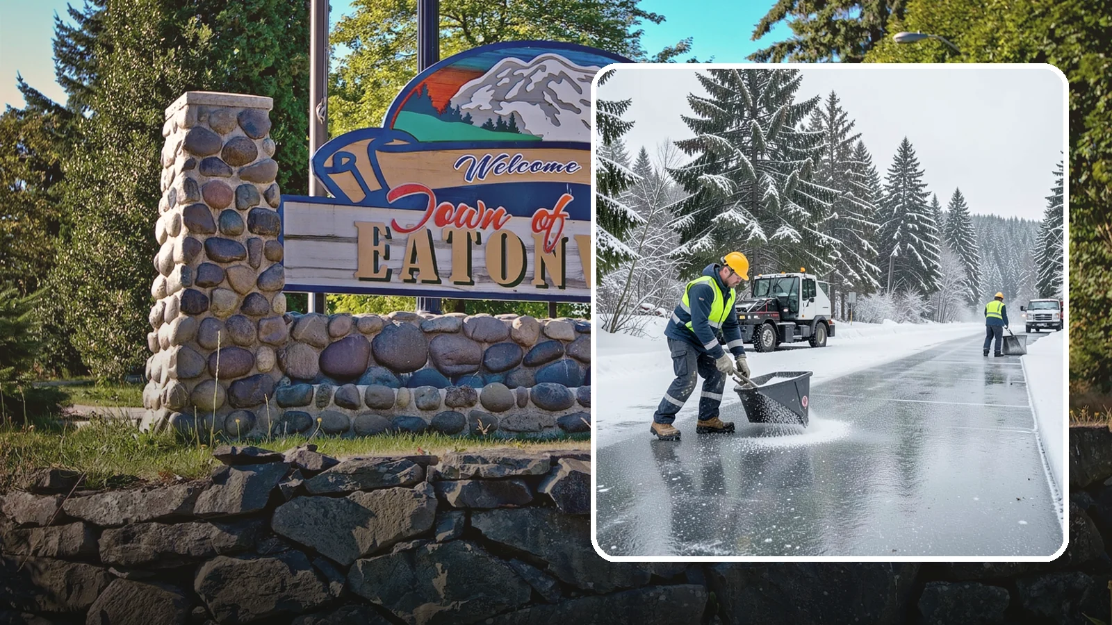 Calcium Chloride Spreading in Eatonville, Pierce County, WA - Calcium chloride spreading tackles ice at the sub-freezing temperatures where ordinary rock salt stops working.