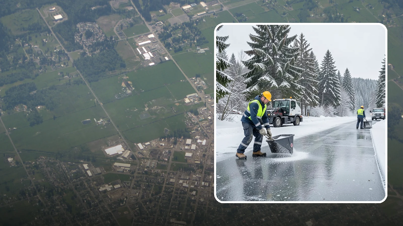 Calcium Chloride Spreading in Enumclaw, King County, WA - Calcium chloride spreading tackles ice at the sub-freezing temperatures where ordinary rock salt stops working.