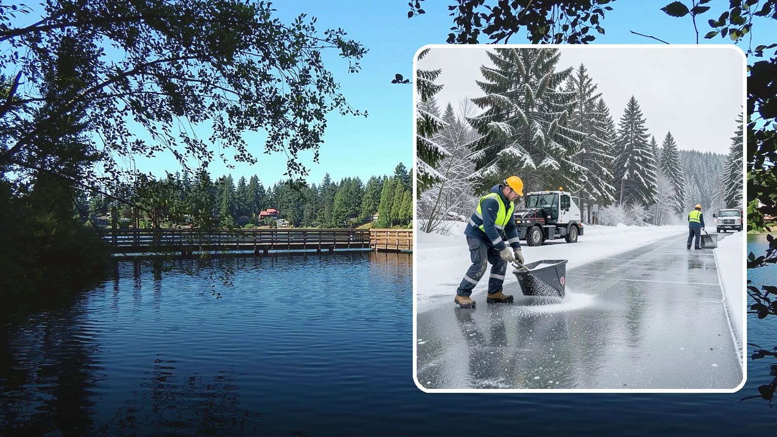 Calcium Chloride Spreading in Federal Way, King County, WA - Calcium chloride spreading tackles ice at the sub-freezing temperatures where ordinary rock salt stops working.