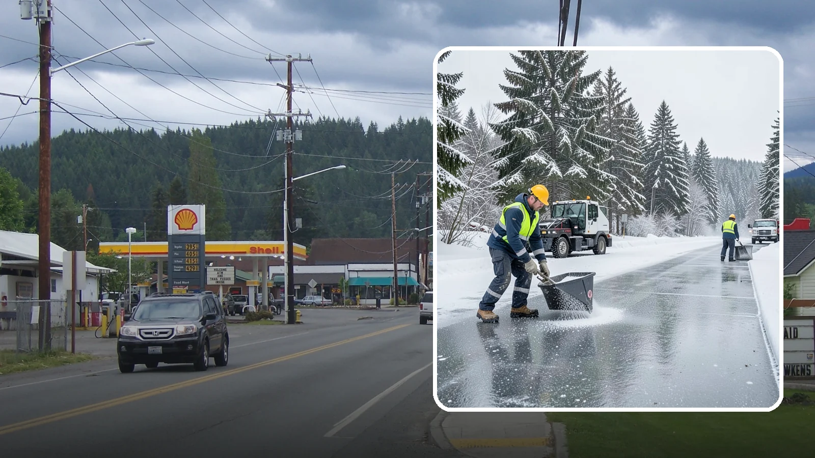 Calcium Chloride Spreading in Granite Falls, Snohomish County, WA - Calcium chloride spreading tackles ice at the sub-freezing temperatures where ordinary rock salt stops working.