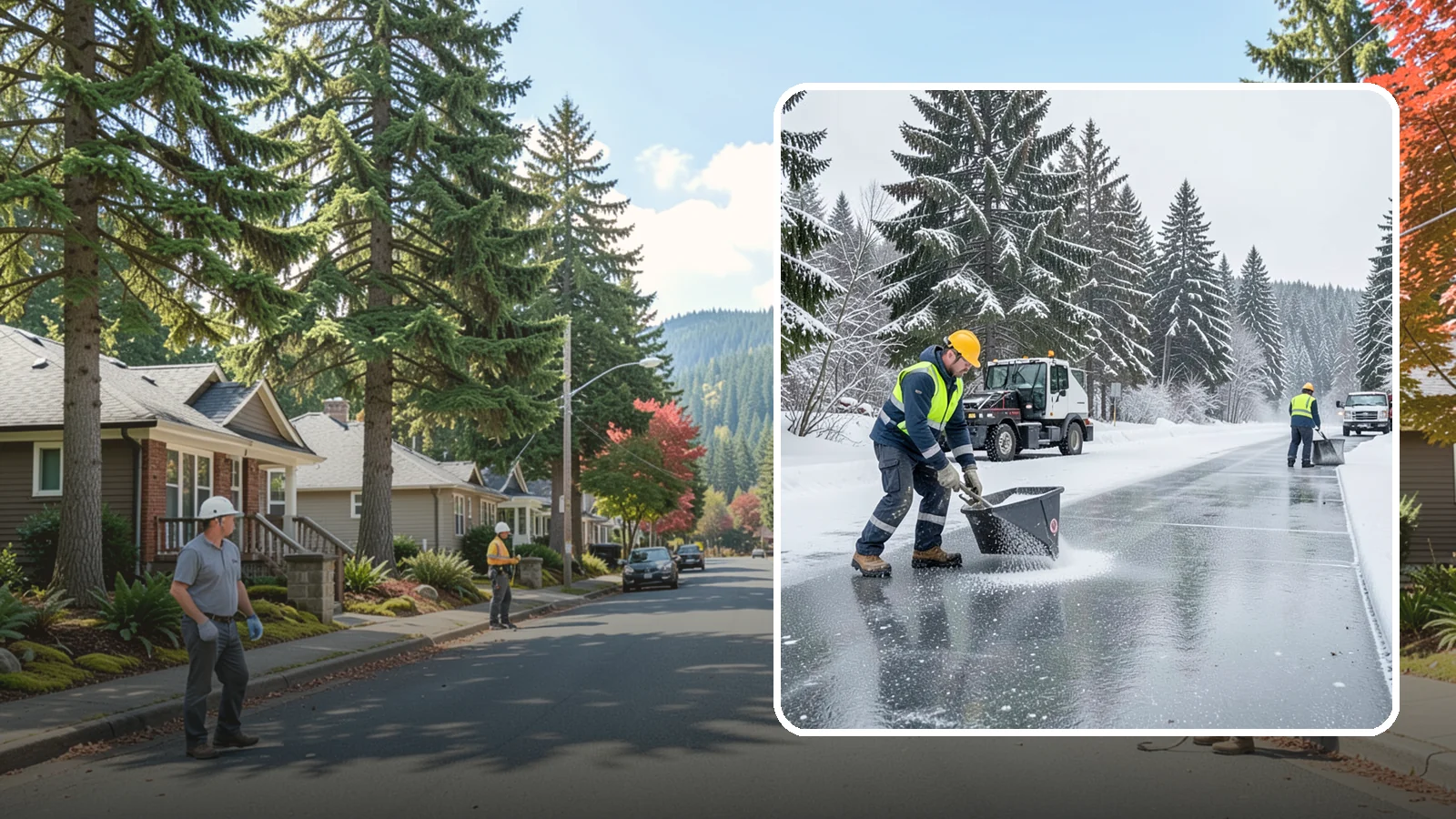 Calcium Chloride Spreading in Hunts Point, King County, WA - Calcium chloride spreading tackles ice at the sub-freezing temperatures where ordinary rock salt stops working.