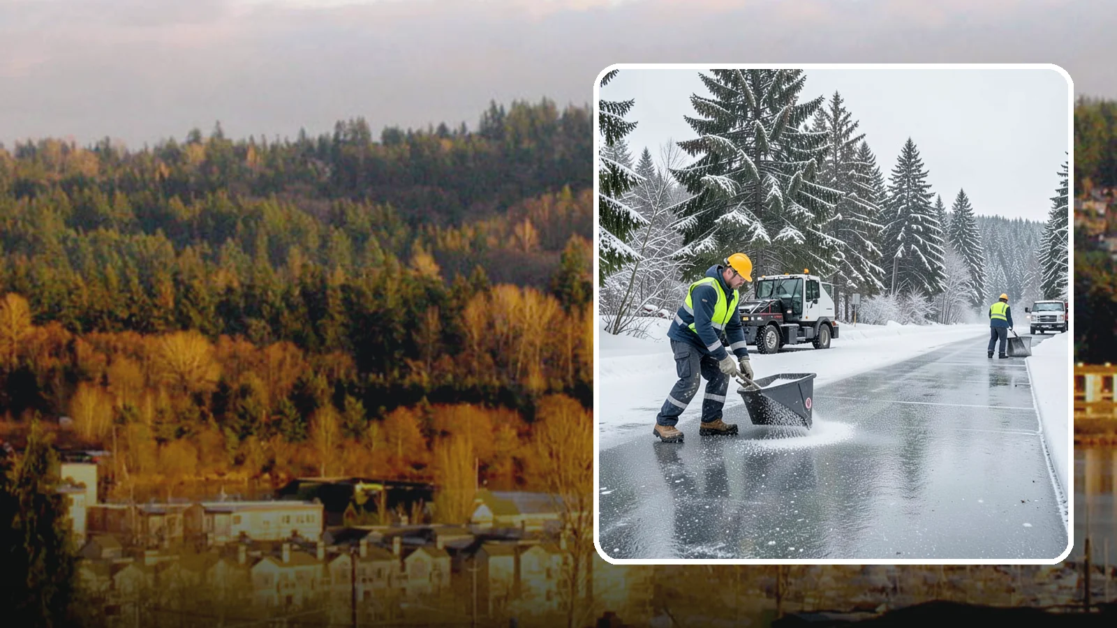 Calcium Chloride Spreading in Kenmore, King County, WA - Calcium chloride spreading tackles ice at the sub-freezing temperatures where ordinary rock salt stops working.
