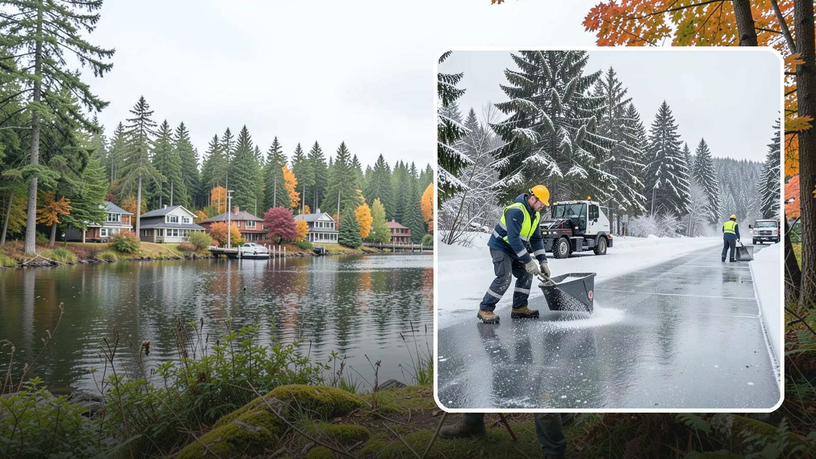 Calcium Chloride Spreading in La Conner, Skagit County, WA - Calcium chloride spreading tackles ice at the sub-freezing temperatures where ordinary rock salt stops working.