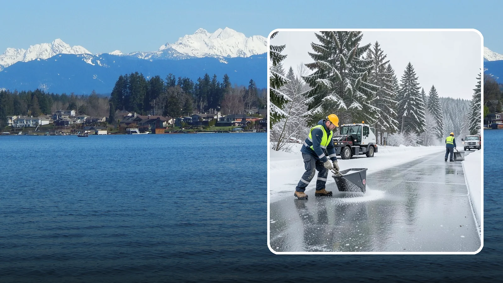 Calcium Chloride Spreading in Lake Stevens, Snohomish County, WA - Calcium chloride spreading tackles ice at the sub-freezing temperatures where ordinary rock salt stops working.