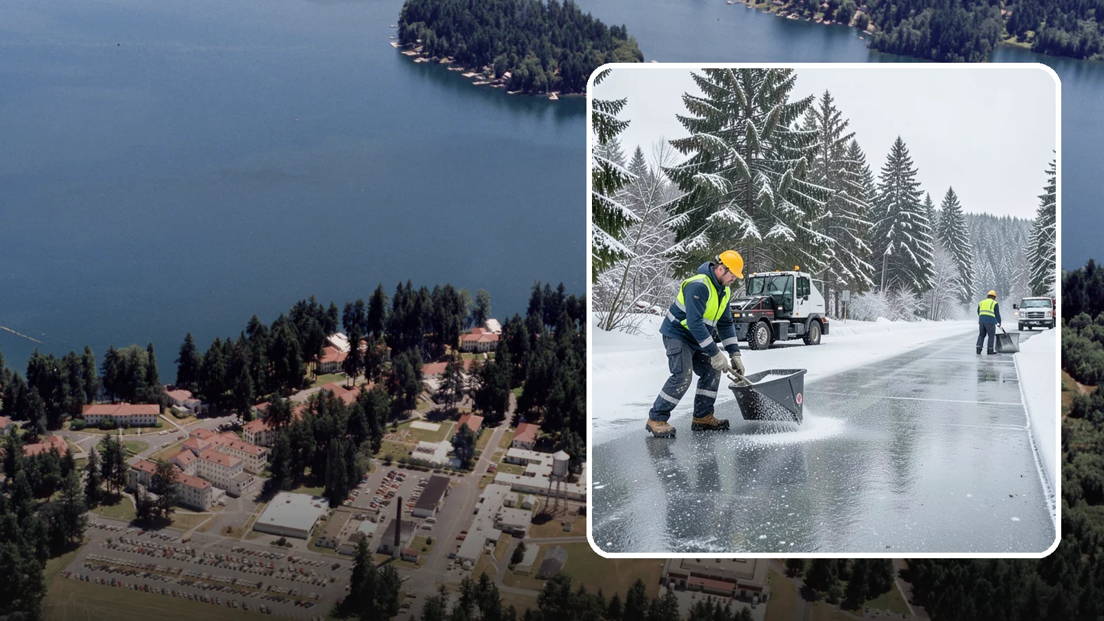 Calcium Chloride Spreading in Lakewood, Pierce County, WA - Calcium chloride spreading tackles ice at the sub-freezing temperatures where ordinary rock salt stops working.