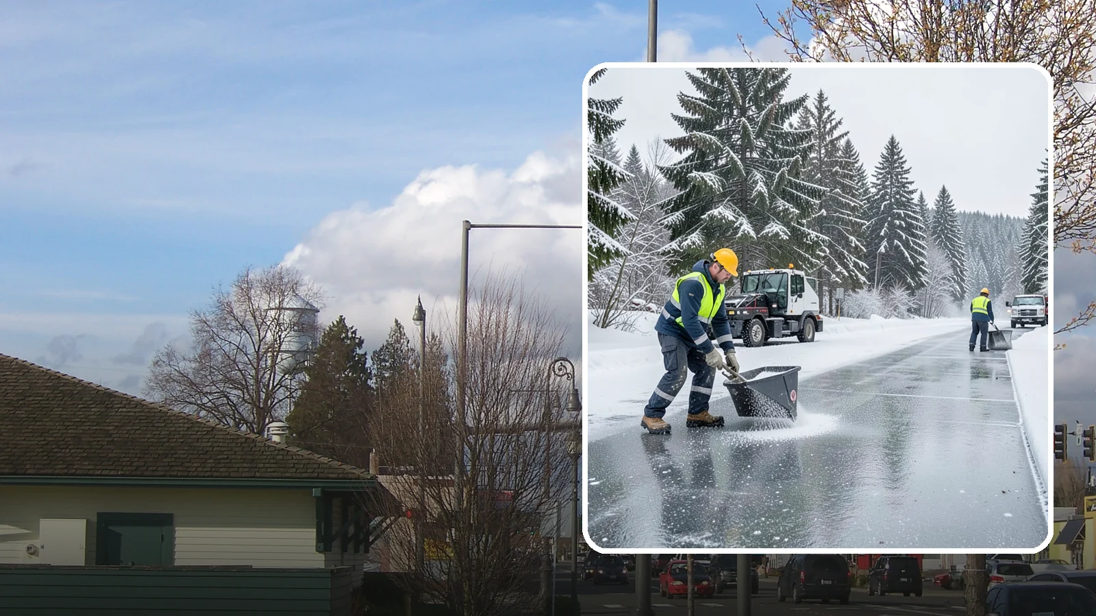 Calcium Chloride Spreading in Marysville, Snohomish County, WA - Calcium chloride spreading tackles ice at the sub-freezing temperatures where ordinary rock salt stops working.
