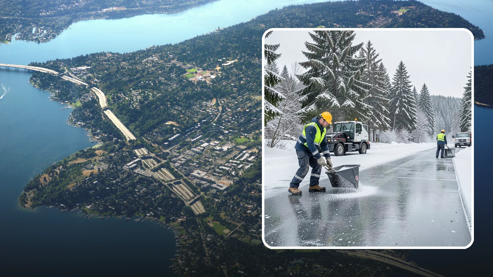 Calcium Chloride Spreading in Mercer Island, King County, WA - Calcium chloride spreading tackles ice at the sub-freezing temperatures where ordinary rock salt stops working.