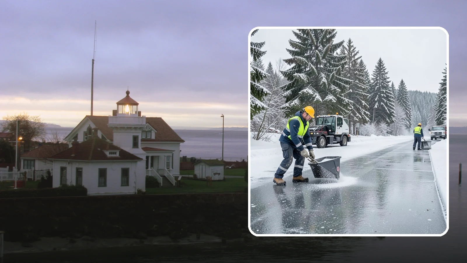 Calcium Chloride Spreading in Mukilteo, Snohomish County, WA - Calcium chloride spreading tackles ice at the sub-freezing temperatures where ordinary rock salt stops working.