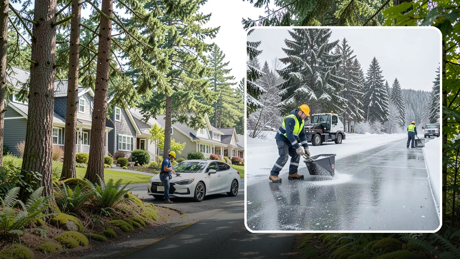 Calcium Chloride Spreading in Normandy Park, King County, WA - Calcium chloride spreading tackles ice at the sub-freezing temperatures where ordinary rock salt stops working.