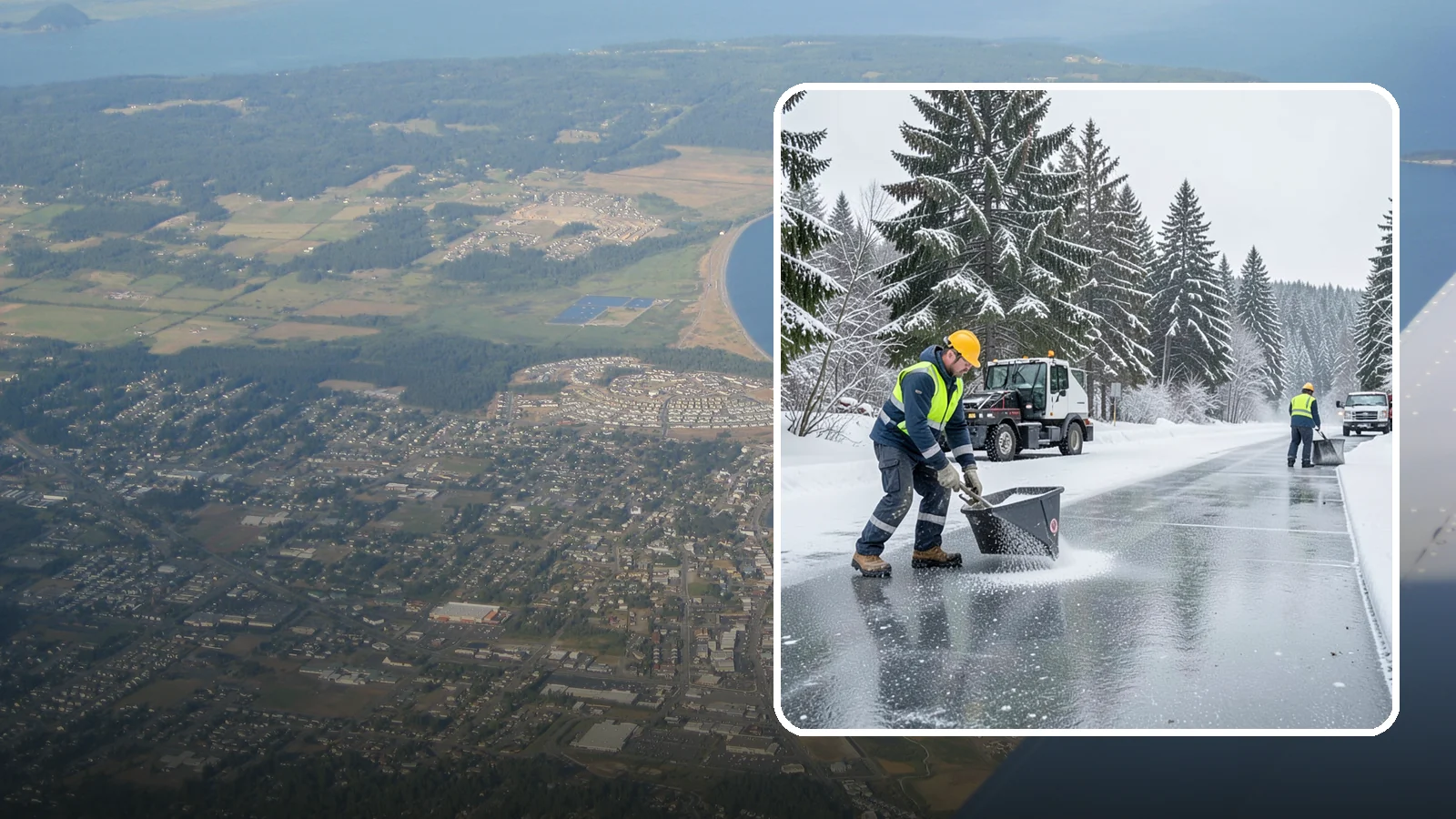Calcium Chloride Spreading in Oak Harbor, Island County, WA - Calcium chloride spreading tackles ice at the sub-freezing temperatures where ordinary rock salt stops working.