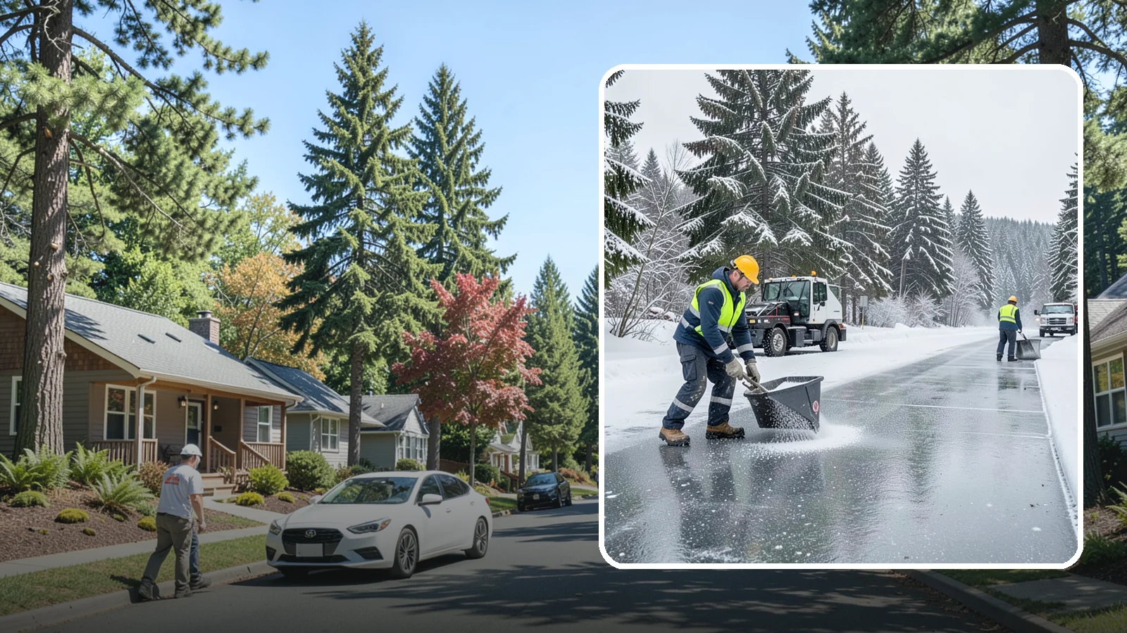 Calcium Chloride Spreading in Orting, Pierce County, WA - Calcium chloride spreading tackles ice at the sub-freezing temperatures where ordinary rock salt stops working.